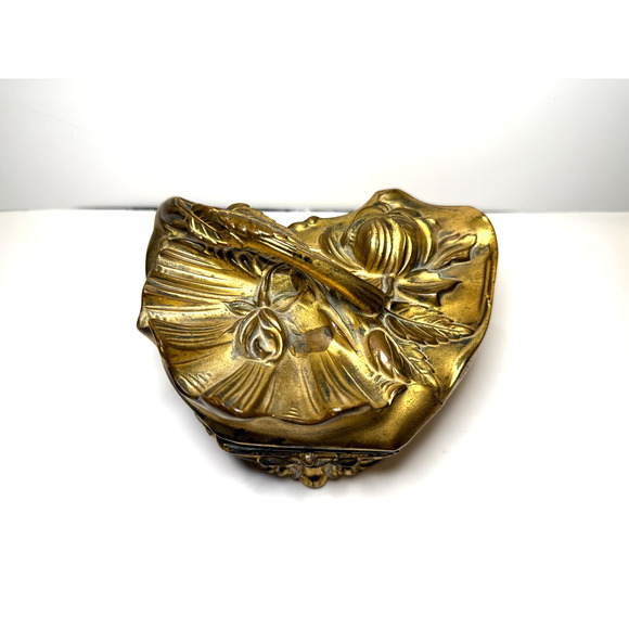 Antique Benedict 923 Trinket Box Jewelry Art Noveau Gilt Bronze Casket *Defect - Picture 4 of 13